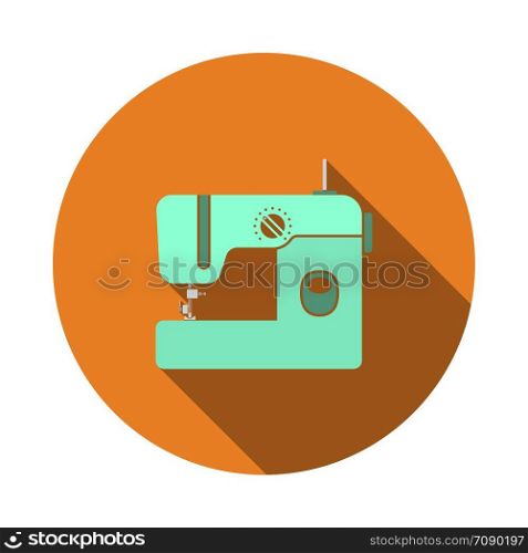 Modern Sewing Machine Icon. Flat Circle Stencil Design With Long Shadow. Vector Illustration.