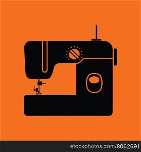 Modern sewing machine icon. Orange background with black. Vector illustration.
