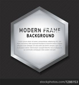 Modern silver hexagon frame mockup on dark background. You can use for interior design text box element, picture framing. Vector illustration