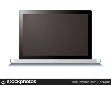 Modern silver laptop computer with shadow on white background