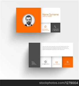 Modern simple business card template with flat mobile user interface and personal photo