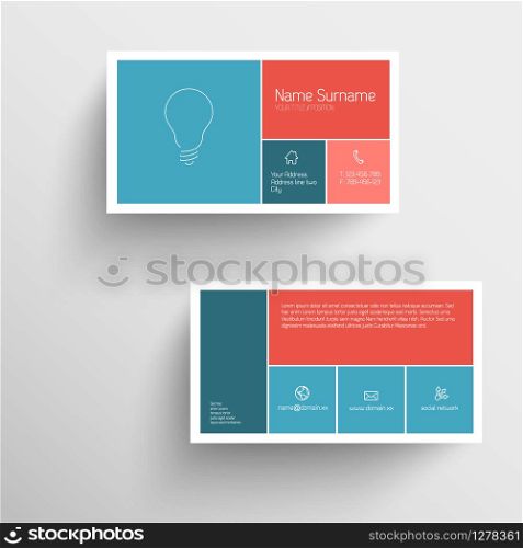 Modern simple business card template with flat mobile user interface (red and blue)