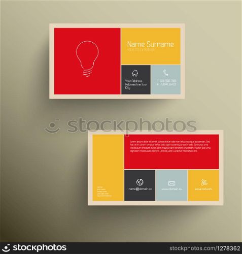 Modern simple business card template with flat mobile user interface (retro colors)