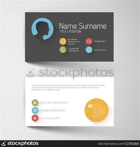 Modern simple business card template with flat user interface and long shadows