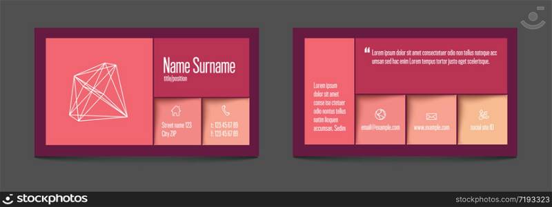 Modern simple pink dark business card template with flat design
