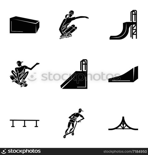 Modern skate park icon set. Simple set of 9 modern skate park vector icons for web design isolated on white background. Modern skate park icon set, simple style