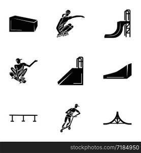 Modern skate park icon set. Simple set of 9 modern skate park vector icons for web design isolated on white background. Modern skate park icon set, simple style