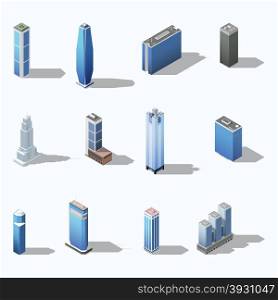 Modern skyscraper isometric building set. Modern skyscraper isometric building set vector graphic illustration