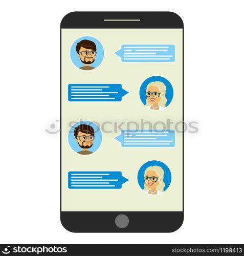 Modern smart phone with online chat,people icons,flat vector illustration