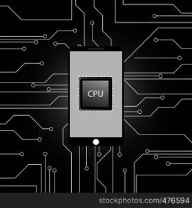 Modern smartphone and Main microprocessor,chip background,cartoon vector illustration.. Modern smartphone and Main microprocessor,chip background