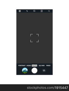 Modern smartphone camera application. User interface of camera viewfinder. Focusing screen in recording time. Vector illustration flat style. Modern smartphone camera application.