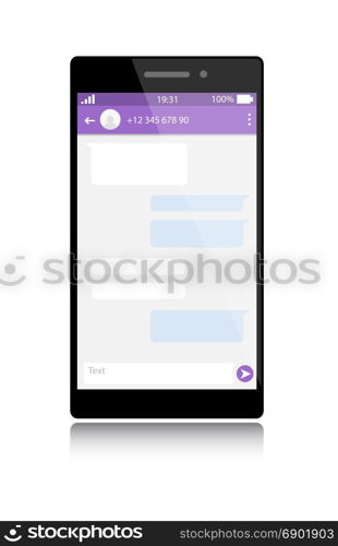 Modern smartphone with messenger window. Blank template. Social network, chatting and messaging concept. Vector.