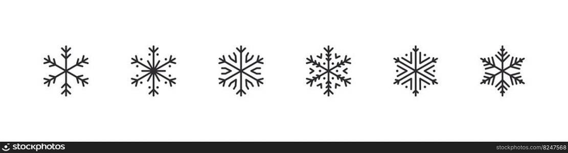 Modern snowflakes icons. Christmas icons set. Xmas signs. Snow ornament. Vector illustration