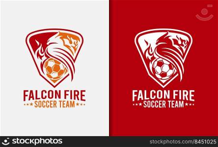 Modern Soccer Logo Design. Stylish Soccer Logo with Falcon and Fire Badge Combination.