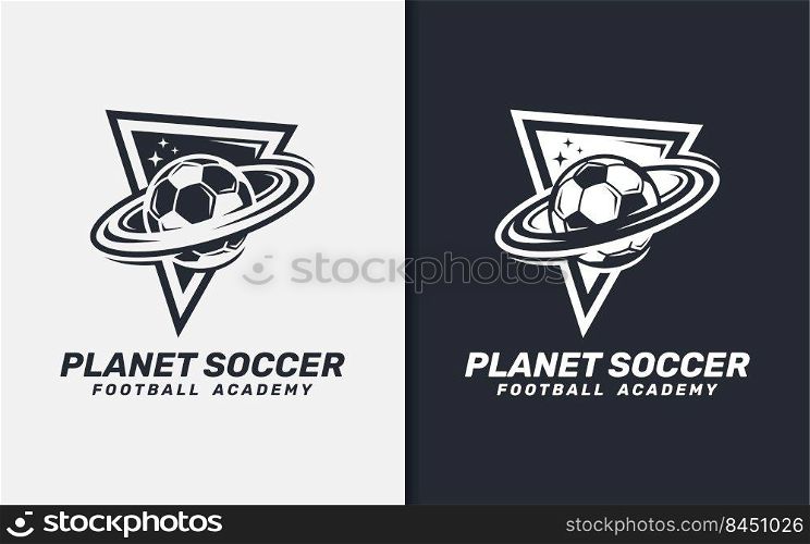 Modern Soccer Logo Design. Stylish Soccer Logo with Planet Concept and Triangle Badge Combination.
