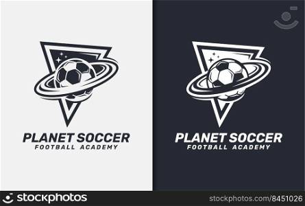 Modern Soccer Logo Design. Stylish Soccer Logo with Planet Concept and Triangle Badge Combination.