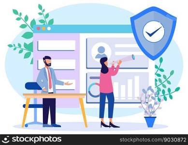 Modern sty≤vector illustration. The concept of data protection, social media, documents. Network Security, Person Character, Data security and privacy concepts.
