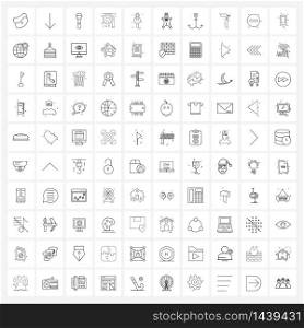 Modern Style Set of 100 line Pictograph Grid based bolts, wrench, phone, party, horn Vector Illustration