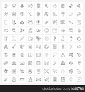 Modern Style Set of 100 line Pictograph Grid based ui, mobile, vegetable, mobile, pen Vector Illustration