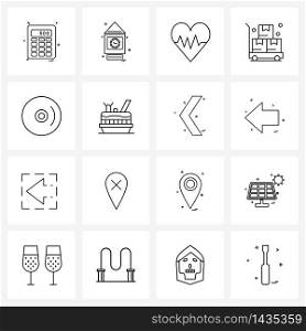 Modern Style Set of 16 line Pictograph Grid based electronics, disk, health, box, trolley Vector Illustration