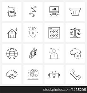 Modern Style Set of 16 line Pictograph Grid based house, shopping, chart, cart, technology Vector Illustration