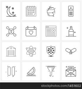 Modern Style Set of 16 line Pictograph Grid based product, remote access, maps, remote controller, Germany Vector Illustration