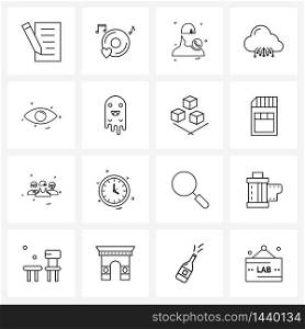Modern Style Set of 16 line Pictograph Grid based retina, ic, avatar, cloud, Vector Illustration