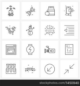 Modern Style Set of 16 line Pictograph Grid based shopping, store, vegetable, shopping, phone Vector Illustration