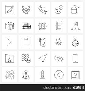 Modern Style Set of 25 line Pictograph Grid based device, mouse, call, less, map Vector Illustration