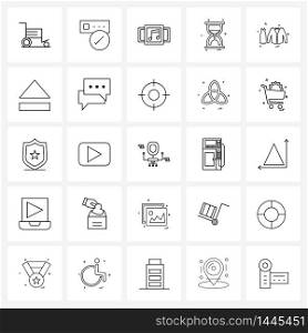 Modern Style Set of 25 line Pictograph Grid based eject, dress, media library, valentine, time Vector Illustration