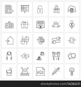 Modern Style Set of 25 line Pictograph Grid based networking, mobile, protect, cloud, reception Vector Illustration