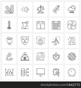 Modern Style Set of 25 line Pictograph Grid based weather, spring, judge, tag, tag Vector Illustration