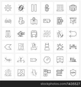 Modern Style Set of 36 line Pictograph Grid based laptop, binary, pause, powder, cosmetic Vector Illustration