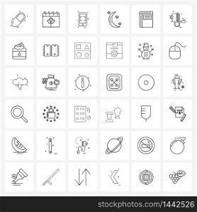 Modern Style Set of 36 line Pictograph Grid based library, book, smart phone, crescent, sky Vector Illustration
