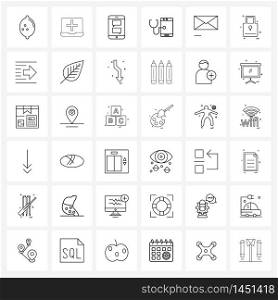 Modern Style Set of 36 line Pictograph Grid based mail, medical, online first aid, doctor, communication Vector Illustration