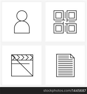 Modern Style Set of 4 line Pictograph Grid based account, script, person, code, play Vector Illustration