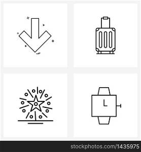 Modern Style Set of 4 line Pictograph Grid based arrow; amusement park; arrow ; suitcase; fireworks Vector Illustration