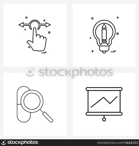 Modern Style Set of 4 line Pictograph Grid based arrow, bulb, move, idea, magnifier Vector Illustration