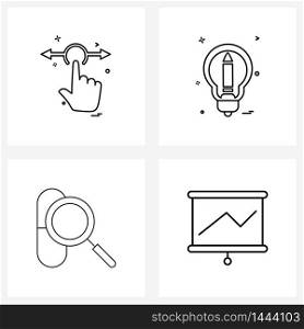 Modern Style Set of 4 line Pictograph Grid based arrow, bulb, move, idea, magnifier Vector Illustration