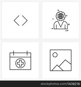 Modern Style Set of 4 line Pictograph Grid based arrow; medical; right; setting; gallery Vector Illustration