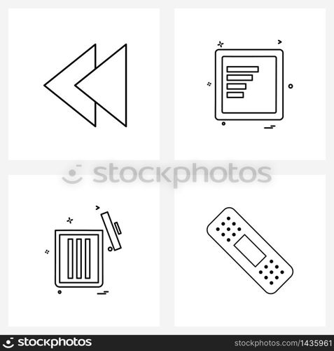 Modern Style Set of 4 line Pictograph Grid based arrow; user interface; media; documents; trash Vector Illustration
