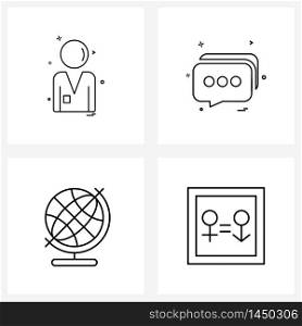 Modern Style Set of 4 line Pictograph Grid based avatar, school, man, messages , male Vector Illustration