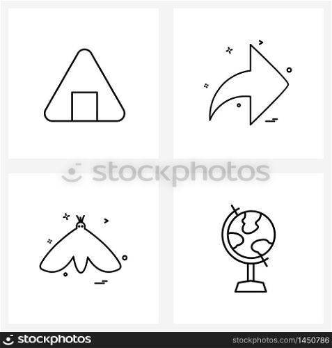 Modern Style Set of 4 line Pictograph Grid based ball, insect, rice, direction, wildlife Vector Illustration