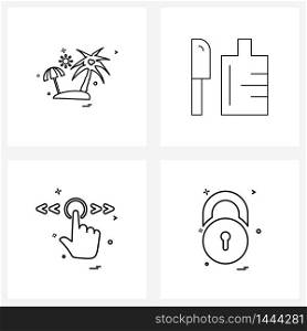 Modern Style Set of 4 line Pictograph Grid based beach, left, tree, supermarket, touch Vector Illustration