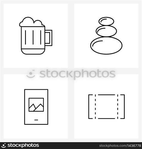 Modern Style Set of 4 line Pictograph Grid based beer; phone; stone; rock; collapse Vector Illustration