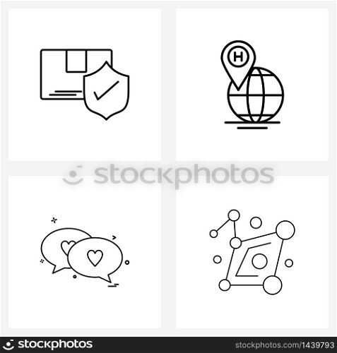 Modern Style Set of 4 line Pictograph Grid based box, mothers day , delivery, location, mother Vector Illustration