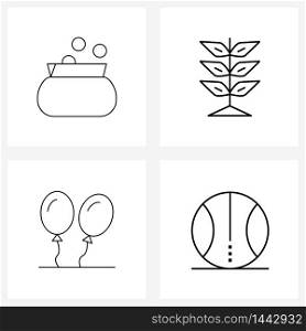 Modern Style Set of 4 line Pictograph Grid based business, balloon, payment, leaf, new Vector Illustration