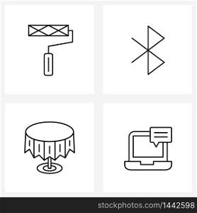 Modern Style Set of 4 line Pictograph Grid based carpenter, table, equipment, connect, influencer Vector Illustration