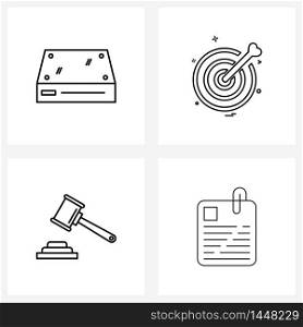 Modern Style Set of 4 line Pictograph Grid based cd rom, hammer, device, focus, table Vector Illustration
