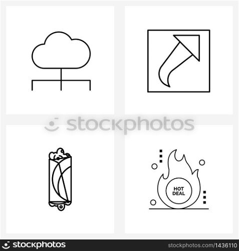 Modern Style Set of 4 line Pictograph Grid based cloud; hotdog; arrow; ui; hot Vector Illustration
